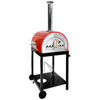 WPPO WKE-04G-RED Red 25" Hybrid Dual Fueled Wood / Gas Fire Outdoor Pizza Oven with Mobile Stand