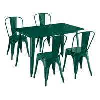 Lancaster Table & Seating Alloy Series 47 1/2" x 29 1/2" Emerald Green Standard Height Outdoor Table with 4 Cafe Chairs
