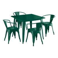 Lancaster Table & Seating Alloy Series 35 1/2" x 35 1/2" Emerald Green Standard Height Outdoor Table with 4 Arm Chairs