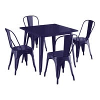 Lancaster Table & Seating Alloy Series 35 1/2" x 35 1/2" Navy Standard Height Outdoor Table with 4 Cafe Chairs