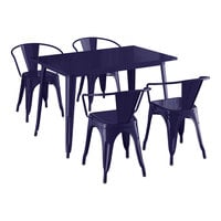 Lancaster Table & Seating Alloy Series 47 1/2" x 29 1/2" Sapphire Standard Height Outdoor Table with 4 Arm Chairs