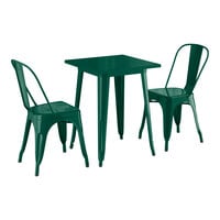 Lancaster Table & Seating Alloy Series 23 1/2" x 23 1/2" Emerald Green Standard Height Outdoor Table with 2 Cafe Chairs