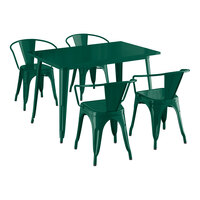 Lancaster Table & Seating Alloy Series 47 1/2" x 29 1/2" Emerald Standard Height Outdoor Table with 4 Arm Chairs