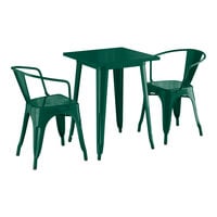 Lancaster Table & Seating Alloy Series 23 1/2" x 23 1/2" Emerald Green Standard Height Outdoor Table with 2 Arm Chairs