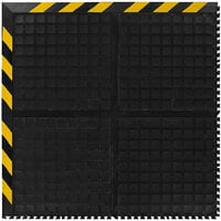 M+A Matting Hog Heaven III Comfort 39 7/8" x 39 7/8" Black Anti-Fatigue Corner Tile with Striped Border 447205100