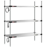 Metro Super Erecta 18 inch x 48 inch Stainless Steel 3-Shelf Heated Stainless Steel Takeout Station with 54 inch Chrome Posts