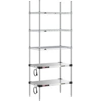 Metro Super Erecta 18" x 30" Stainless Steel Takeout Station with 2 Heated Shelves, 3 Chrome Shelves, and 74" Chrome Posts