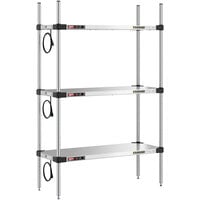 Metro Super Erecta 14" x 36" Stainless Steel 3-Shelf Heated Stainless Steel Takeout Station with 54" Chrome Posts