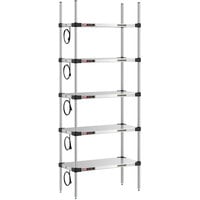 Metro Super Erecta 14" x 30" Stainless Steel 5-Shelf Heated Stainless Steel Takeout Station with 74" Chrome Posts