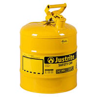 Justrite 5 Gallon Type I Yellow Steel Diesel Safety Can with Flame Arrester 7150200
