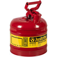 Justrite 2 Gallon Type I Red Steel Gas / Flammables Safety Can with Flame Arrester 7120100
