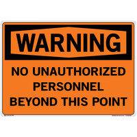 Vestil 20 1/2" x 14 1/2" "Warning / No Unauthorized Personnel Beyond This Point" Vinyl Label / Decal Sign SI-W-48-E-LB-011