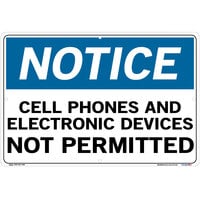 Vestil 18 1/2" x 12 1/2" "Notice / Cell Phones and Electronic Devices Not Permitted" Polystyrene Sign SI-N-46-D-PS-040