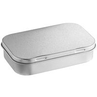 3 11/16" x 2 1/4" x 13/16" Silver Rectangular Tin with Hinged Lid - 200/Case