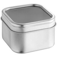 2 3/8" x 2 3/8" x 1 3/8" Silver Square Tin with Clear Window Lid - 1440/Case