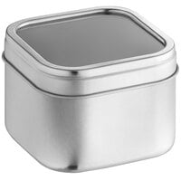 2 15/16" x 2 15/16" x 1 15/16" Silver Square Tin with Clear Window Lid - 840/Case