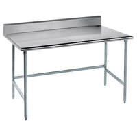 Advance Tabco TKLG-366 36 inch x 72 inch 14 Gauge Open Base Stainless Steel Commercial Work Table with 5 inch Backsplash