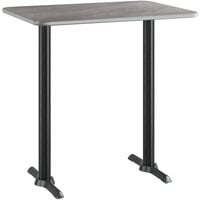 Lancaster Table & Seating 30" x 42" Reversible Gray / White Laminated Bar Height Table Top and Base Kit with 5" x 22" Base