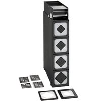 KleanTake by ServSense Black Countertop Slim Cup Dispenser Cabinet with 6 Fast-Changing Gaskets - 4 Slots with 5" Unwrapped Stirrer Straw Dispenser