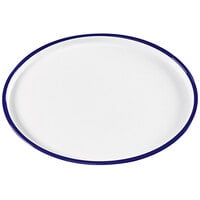 Cal-Mil Enamelware 12" x 16" White Oval Melamine Serving Tray with Blue Rim