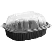 D&W Fine Pack 9 1/4" Black Microwavable Chicken Roaster Take-Out Container with Dome Lid - 50/Case