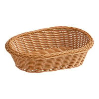 Acopa Weave 9" x 6" Oval Dark Brown Woven Plastic Rattan Basket - 12/Case