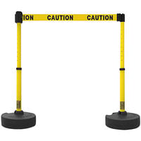 Banner Stakes PLUS 15' Yellow "Caution" Double-Sided Retractable Barrier Set PL4283 - 2/Set