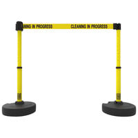 Banner Stakes PLUS 15' Yellow "Cleaning in Progress" Retractable Barrier Set PL4288 - 2/Set