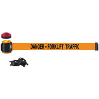 Banner Stakes 15' Orange "Danger - Forklift Traffic" Magnetic Wall Mount Belt Barrier with Light Kit MH1513L