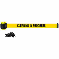 Banner Stakes 15' Yellow "Cleaning in Progress" Magnetic Wall Mount Belt Barrier MH1504
