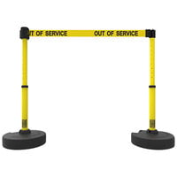 Banner Stakes PLUS 15' Yellow "Out of Service" Retractable Barrier Set PL4289 - 2/Set