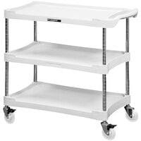 Lakeside 2509 36 inch x 18 1/2 inch x 33 3/4 inch White 3-Shelf Plastic Utility Cart with Push Handle and Adjustable Middle Shelf