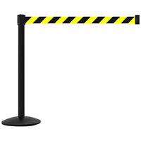 Banner Stakes Qline 7' Yellow/Black Diagonal Stripe Retractable Belt Barrier Set AL6103B