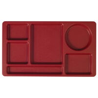 Cambro 915CP416 (2 x 2) 8 3/4" x 14 15/16" Ambidextrous Co-Polymer Cranberry 6 Compartment Serving Tray - 24/Case