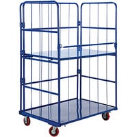 Vestil 31 1/4" x 43 5/8" x 65 1/2" Blue Steel 2 Shelf Foldable / Nestable Roller Container ROL-3143-2