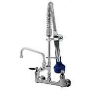 T&S MPQ-8WLV-08-CR EasyInstall Wall Mounted 21" High Mini Pre-Rinse Faucet with Adjustable 8" Centers, Ergonomic Low Flow Spray Valve, 24" Hose, 8" Add-On Faucet, Vacuum Breaker, and 6" Wall Bracket