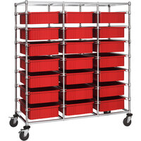 Quantum 24" x 60" x 69" Triple Mobile Bin Cart with 21 Red Divider Bins BC216069M1TRD
