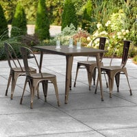 Lancaster Table & Seating Alloy Series 47 1/2 inch x 29 1/2 inch Copper Standard Height Outdoor Table with 4 Cafe Chairs