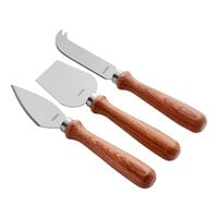 Acopa 3-Piece Stainless Steel Cheese Knife Set with Natural Pakkawood Handles