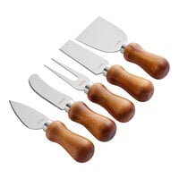 Acopa 5-Piece Stainless Steel Cheese Knife Set with Dark Wood Handles