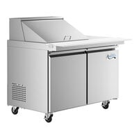 Avantco SS-PT-48M-12-C 48" 2 Door Mega Top Stainless Steel Refrigerated Sandwich Prep Table with Workstation and Extra Deep Cutting Board