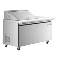 Avantco SS-PT-60M-15-C 60 inch 2 Door Mega Top Stainless Steel Refrigerated Sandwich Prep Table with Workstation and Extra Deep Cutting Board
