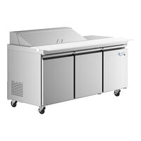 Avantco SS-PT-71-12-C 70" 3 Door Stainless Steel Refrigerated Sandwich Prep Table with Workstation and Extra Deep Cutting Board