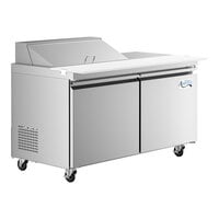 Avantco SS-PT-60-10-C 60 inch 2 Door Stainless Steel Refrigerated Sandwich Prep Table with Workstation and Extra Deep Cutting Board
