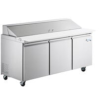 Avantco SS-PT-71-C 70" 3 Door Stainless Steel Cutting Top Refrigerated Sandwich Prep Table with Extra Deep Cutting Board