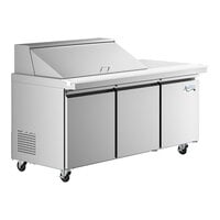 Avantco SS-PT-71M-18-HC 70 inch 3 Door Mega Top Stainless Steel Refrigerated Sandwich Prep Table with Workstation