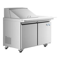Avantco SS-PT-48M-12-AC 48" 2 Door Mega Top Stainless Steel ADA Height Refrigerated Sandwich Prep Table with Workstation and Extra Deep Cutting Board