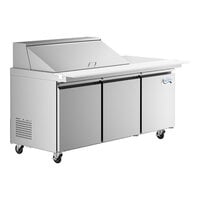 Avantco SS-PT-71M-18-C 70" 3 Door Mega Top Stainless Steel Refrigerated Sandwich Prep Table with Workstation and Extra Deep Cutting Board