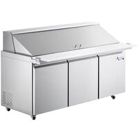 Avantco SS-PT-71M-AC 70" ADA Height 3 Door Stainless Steel Mega Top / Cutting Top Refrigerated Sandwich Prep Table with 11 1/2" Cutting Board