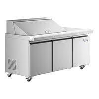 Avantco SS-PT-71M-18-A 70 inch 3 Door Mega Top Stainless Steel ADA Height Refrigerated Sandwich Prep Table with Workstation